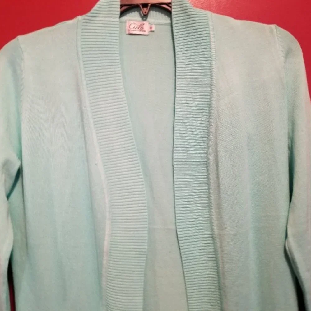 NEW Aqua Blue CIELO Long Cardigan Sweater Ladies SMALL - Picture 5 of 6